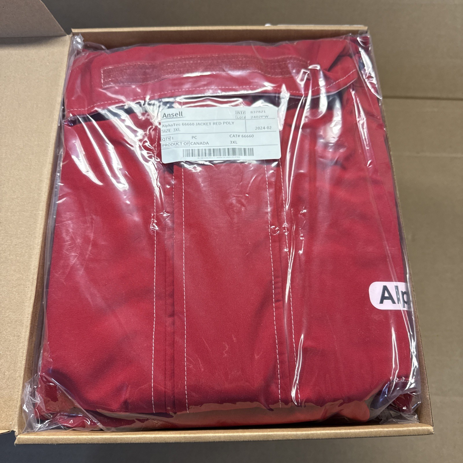 Ansell 66-660 Lab Jacket, Polyester, Zipper, Red, 3Xl