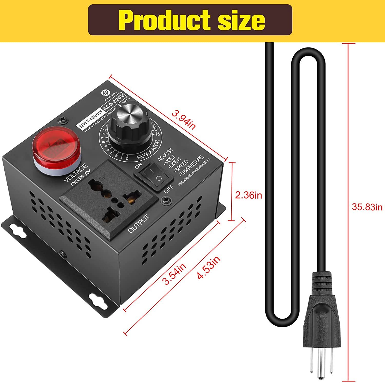 Electric Motor Variable Speed Controller – 120V~220V 15A 4000W AC Motor Speed US