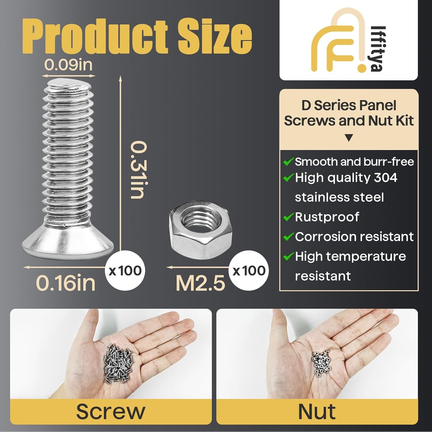 100 Pieces D Series Panel Screws and Nut Kit – Panel Mount Connector, Audio Serv