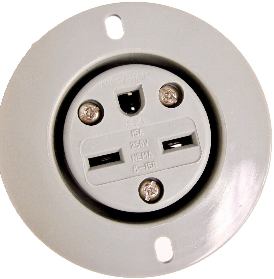 Arrow Hart 5679C Electrical Receptacle Flanged Outlet 15A 250V 2P 3W NEMA 6-15R
