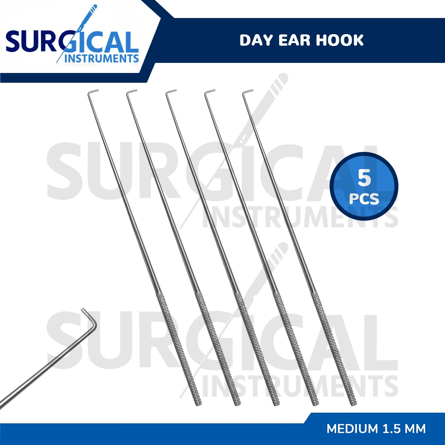 5 Pcs Day Ear Hook 6.5″ Medium 1.5 MM ENT Surgical Instruments German Grade