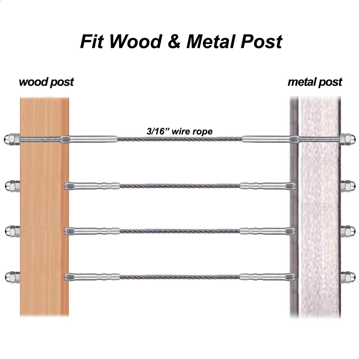 100 x T316 Stainless Steel Hand Swage Tensioner for 3/16» Cable Railing Systems