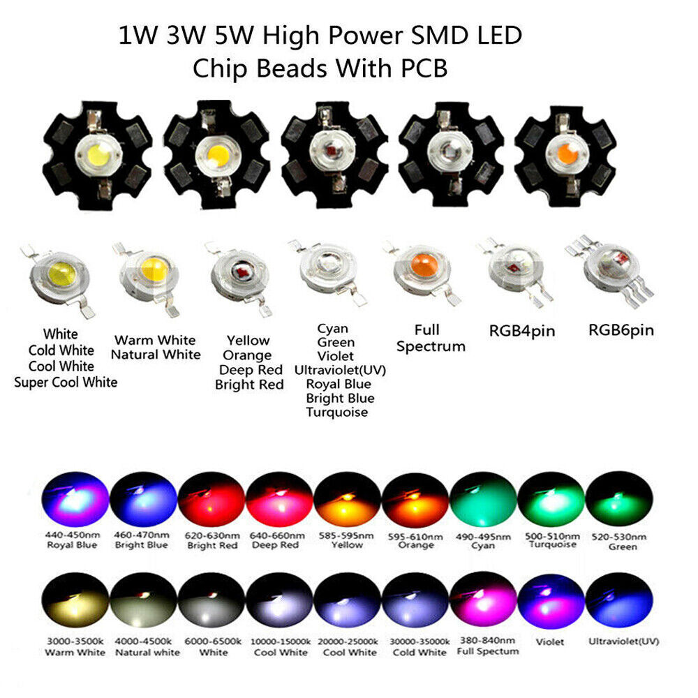 3W High Power SMD LED Chip Lights Beads White Red Blue Yellow With PCB/only led