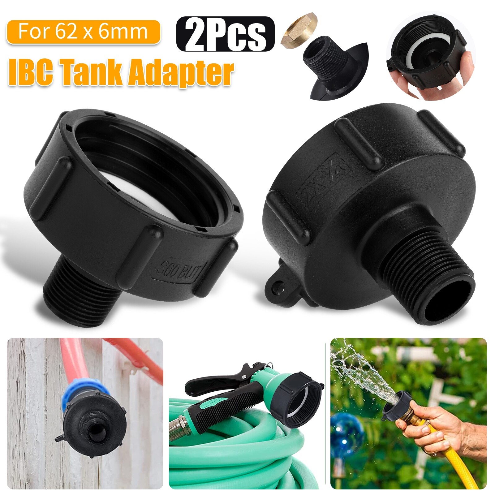 2x IBC Tote Water Tank Adapter 2″ for Garden Hose Drain Plug Connector Easy Use