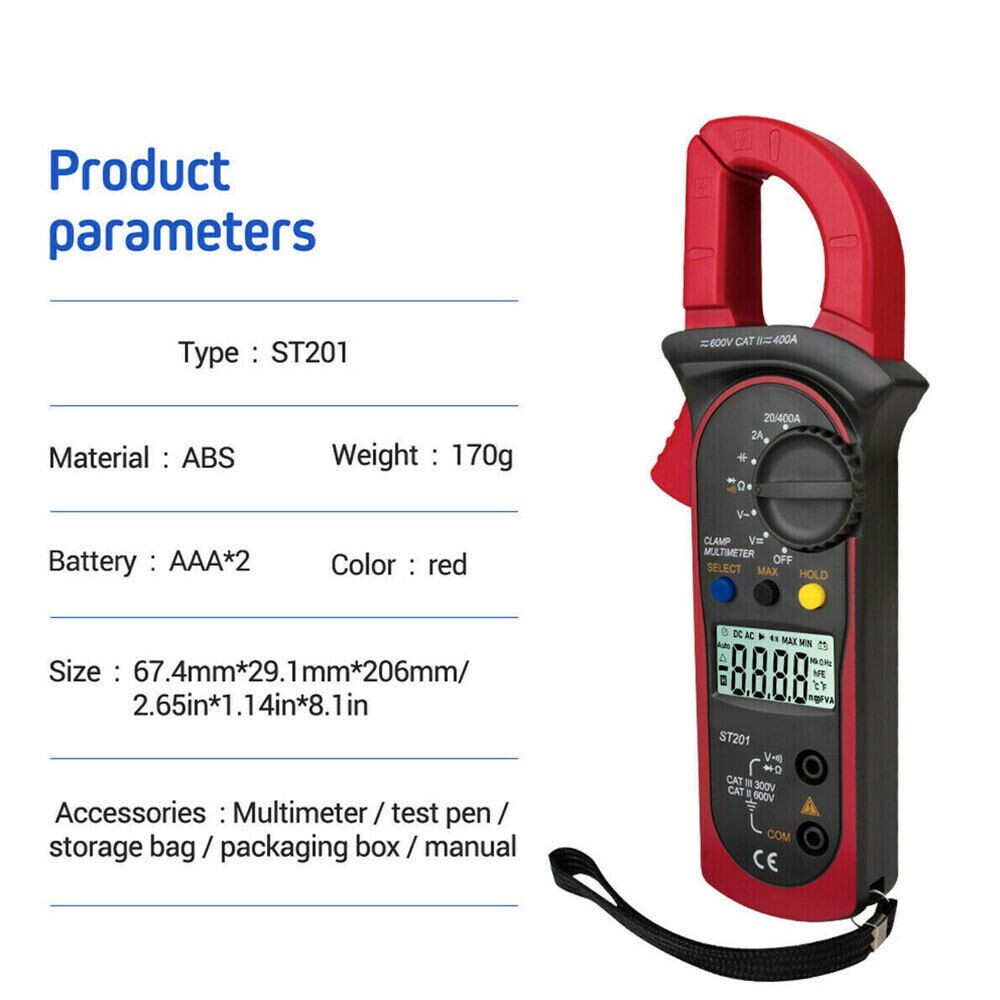 Digital Multimeter Tester AC Volt Ohm Amp Clamp Meter Auto Range LCD Handheld
