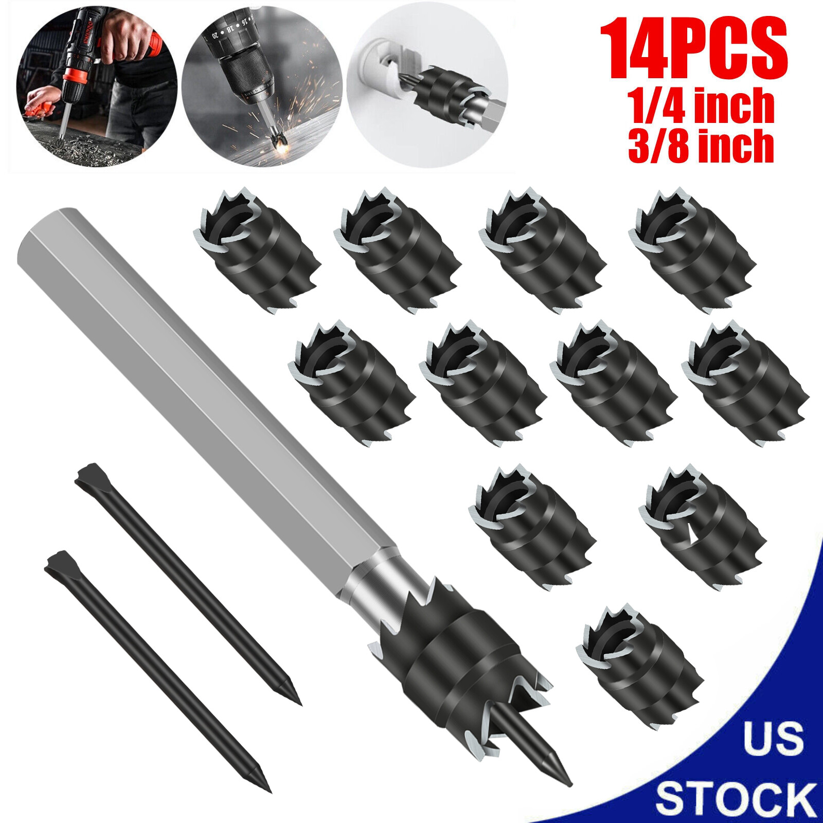 14Pcs 3/8″ Double Sided Rotary Spot Weld Cutter Remover Drill Bits Cut Welds Kit