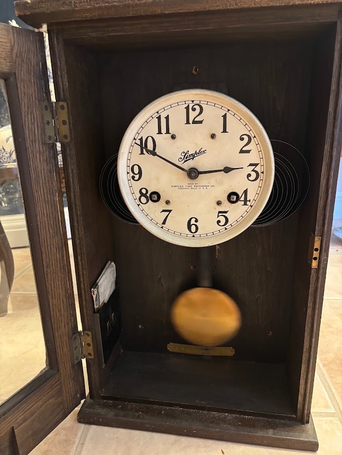Simplex Time Recorder Clock antique for repair or parts wood no key local only