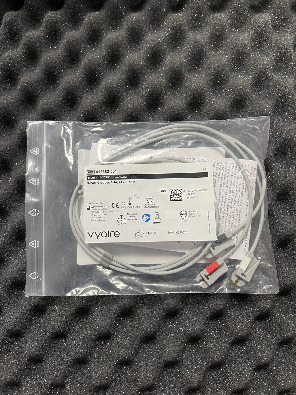 ECG Leadwire 3-lead, Grabber, AHA, 74 cm/29 in Ref 412682-001 Brand New