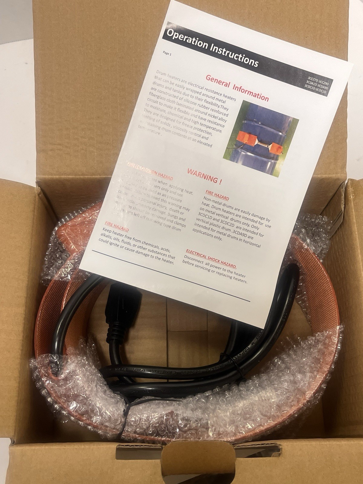 Drum Heater Grainger No. 3CDA6, 115V AC/500W 50°F to 400°F – 15 gal Drum NEW