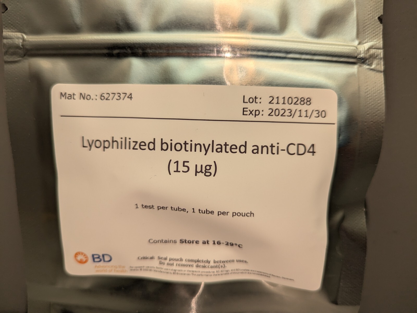 Becton Dickinson Lyophilized biotinylated anti-CD4 (15ug) # 627374