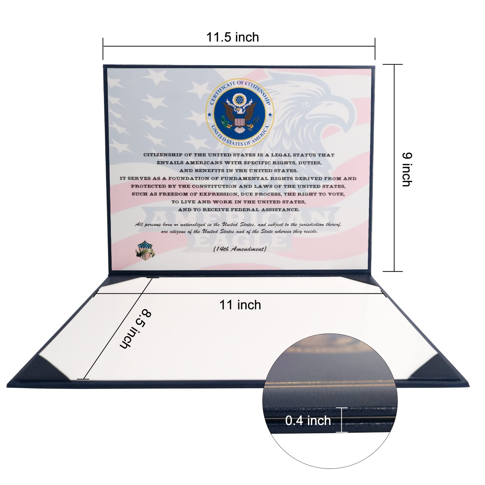 2026 US Citizenship Certificate Holder Padded Leatherette Cover with Seal