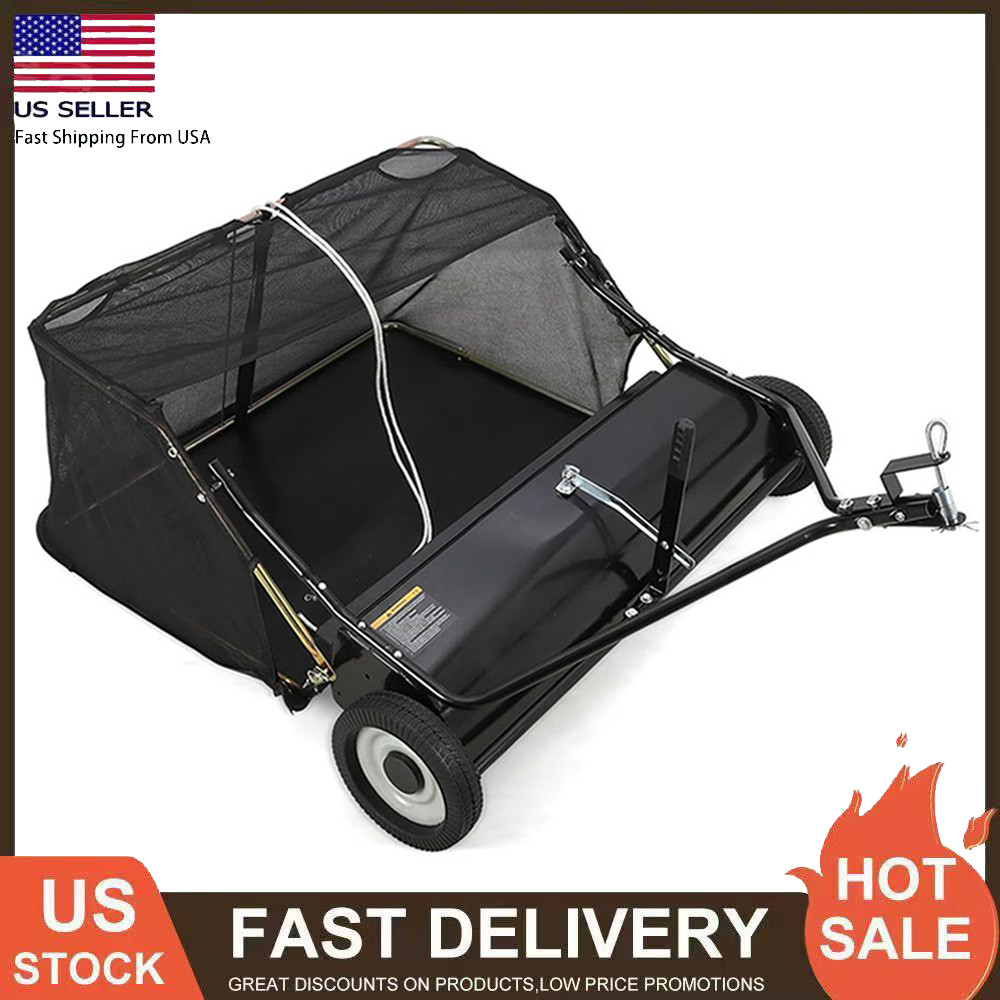 42» Tow Behind Lawn Sweeper Leaf & Grass Collector w/Adjustable Sweeping Height