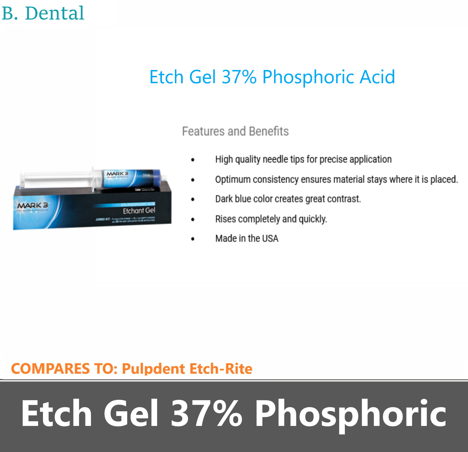 MARK3 Dental Etching Etchant Gel 37% Blue Jumbo 50mL Refill