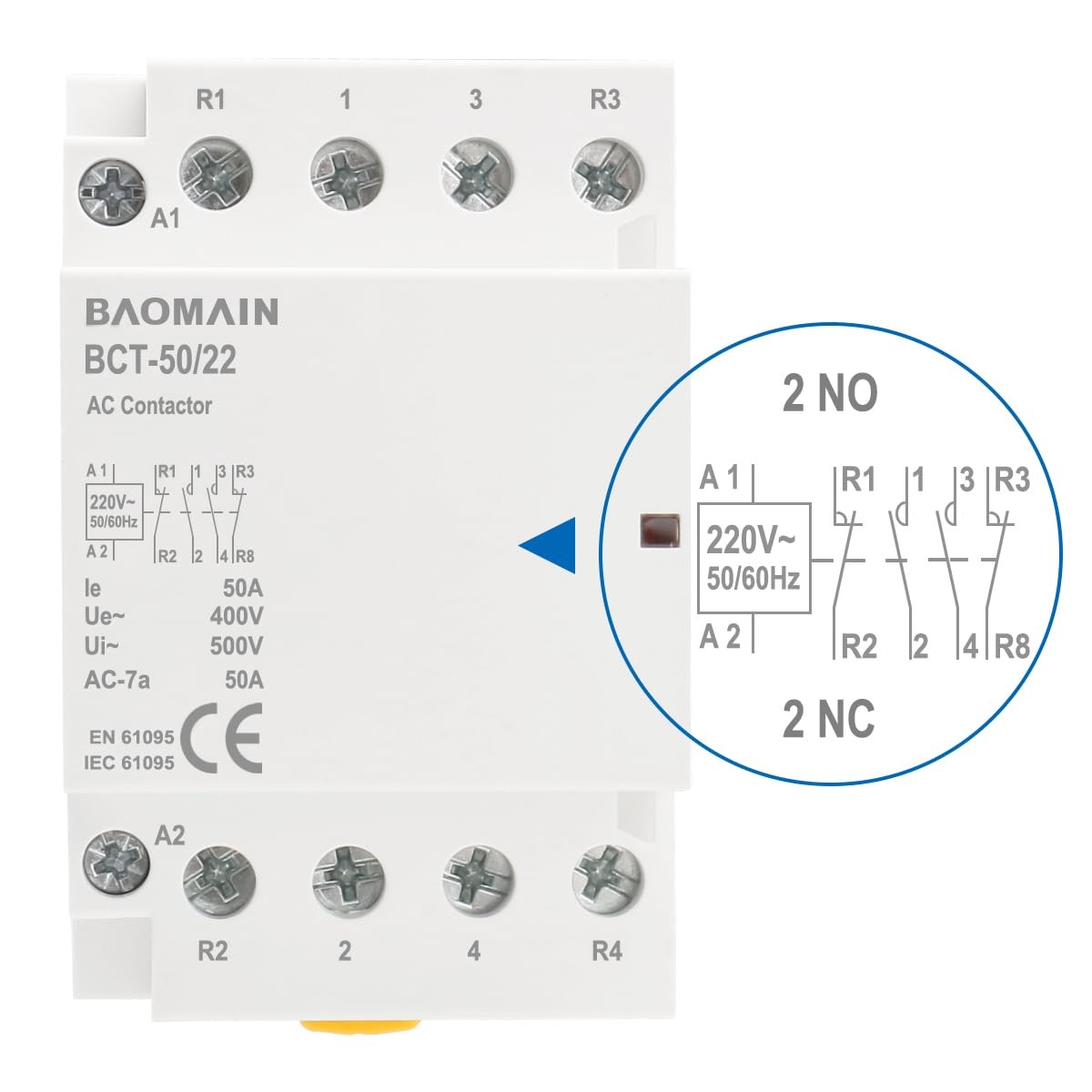 220V AC 4-Pole Modular Contactor, 50A 2NO2NC Normally Open + Normally Closed,…