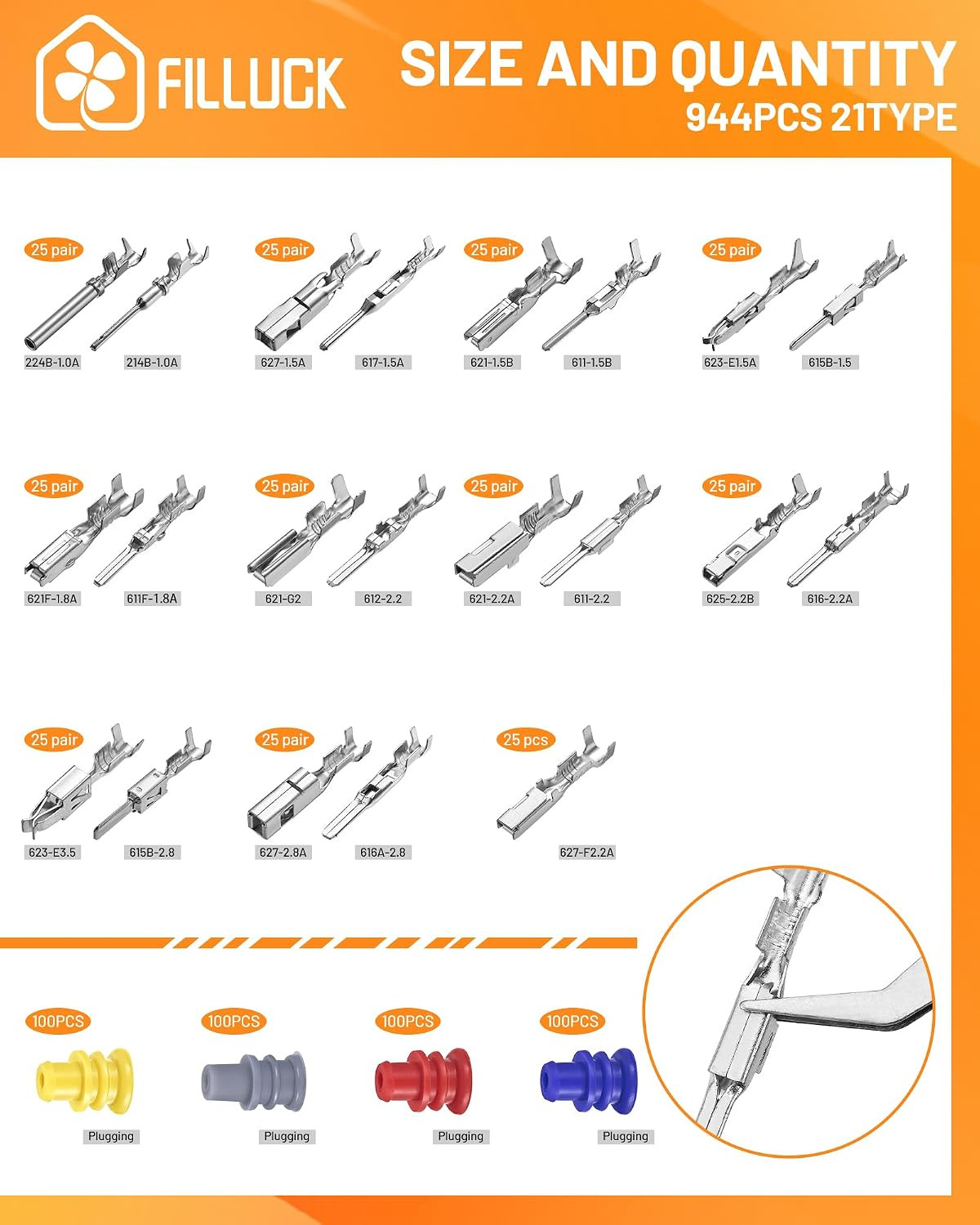 944Pcs Pin Connector Kit,Car Electrical Wire Connectors Terminal Pins,21Type Non