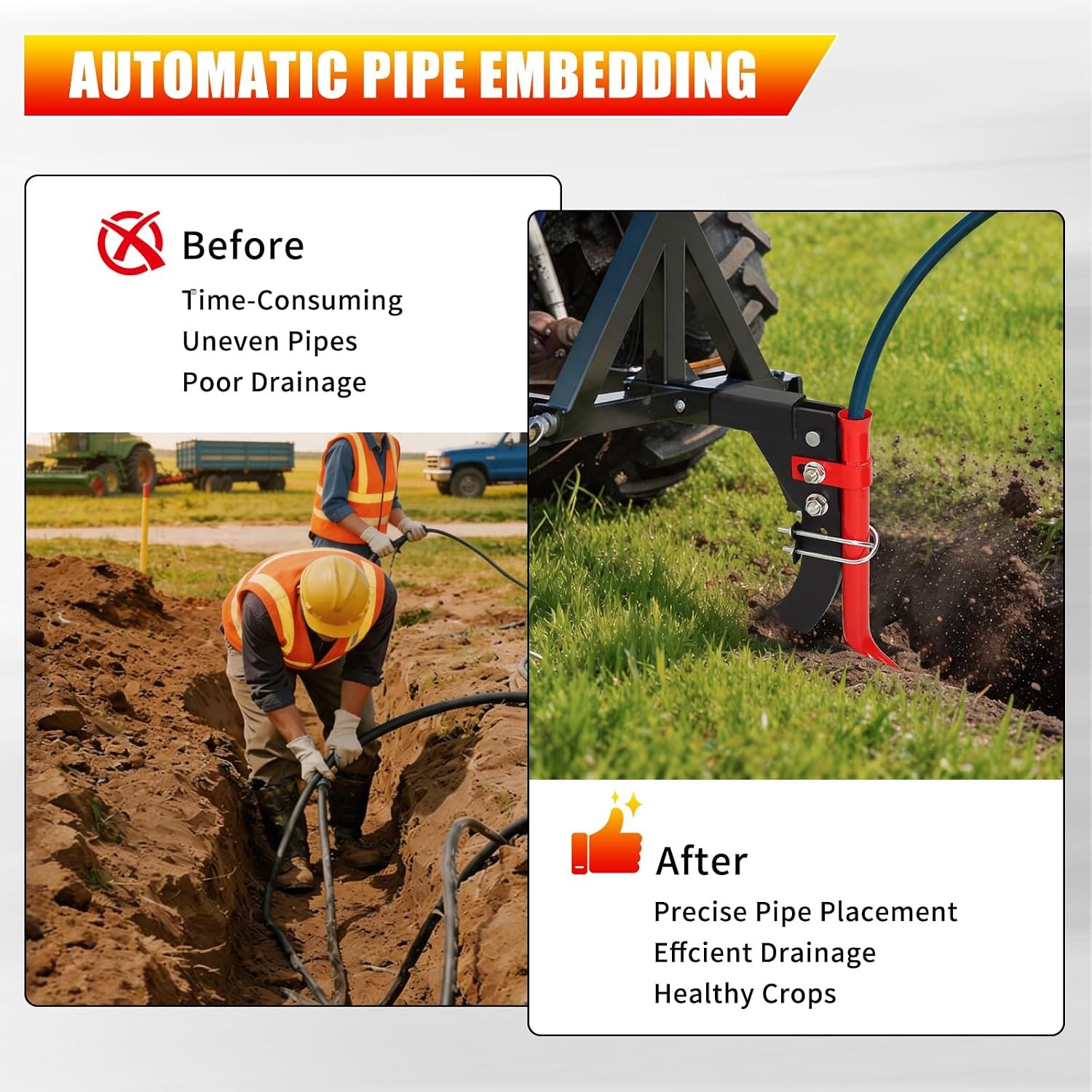 Pipe Layer Attachment for 3-Point Ripper Hitch Lawn Trencher Subsoiler Tractor