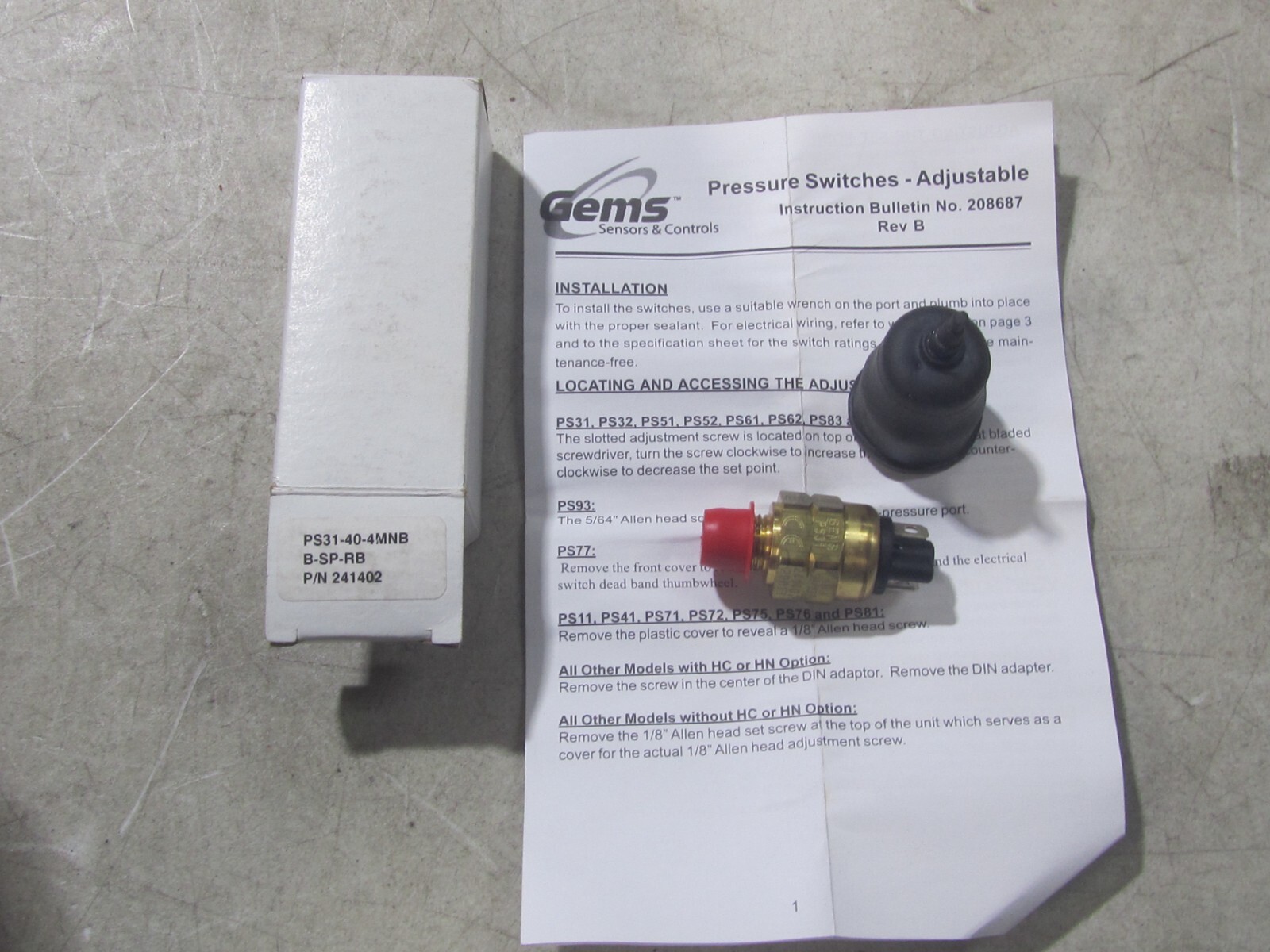 NEW Gems Pressure Switch New Ps31-40-4MNB-B-SP-RB