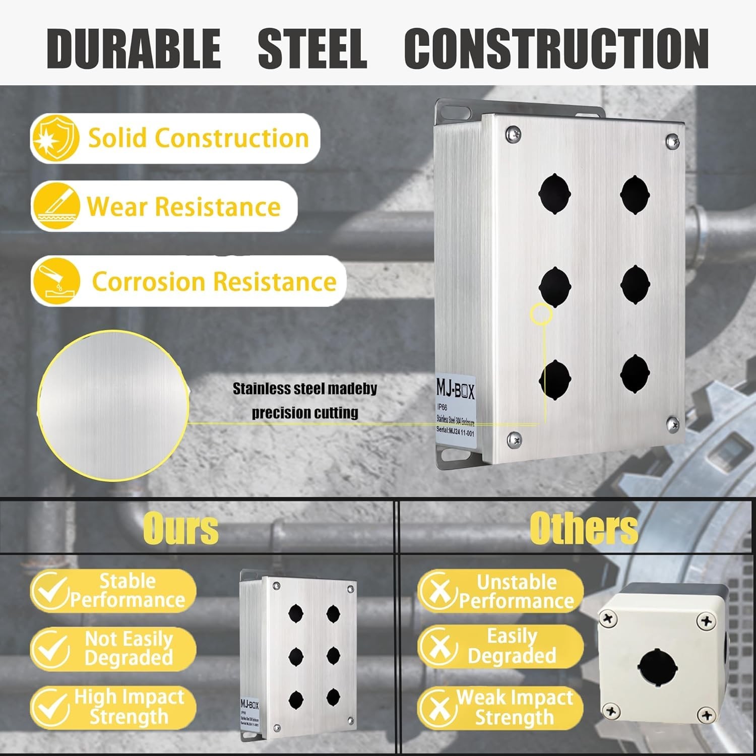 8 x 6 x 3 «304 Stainless Steel Push Button Enclosure Box Control Box