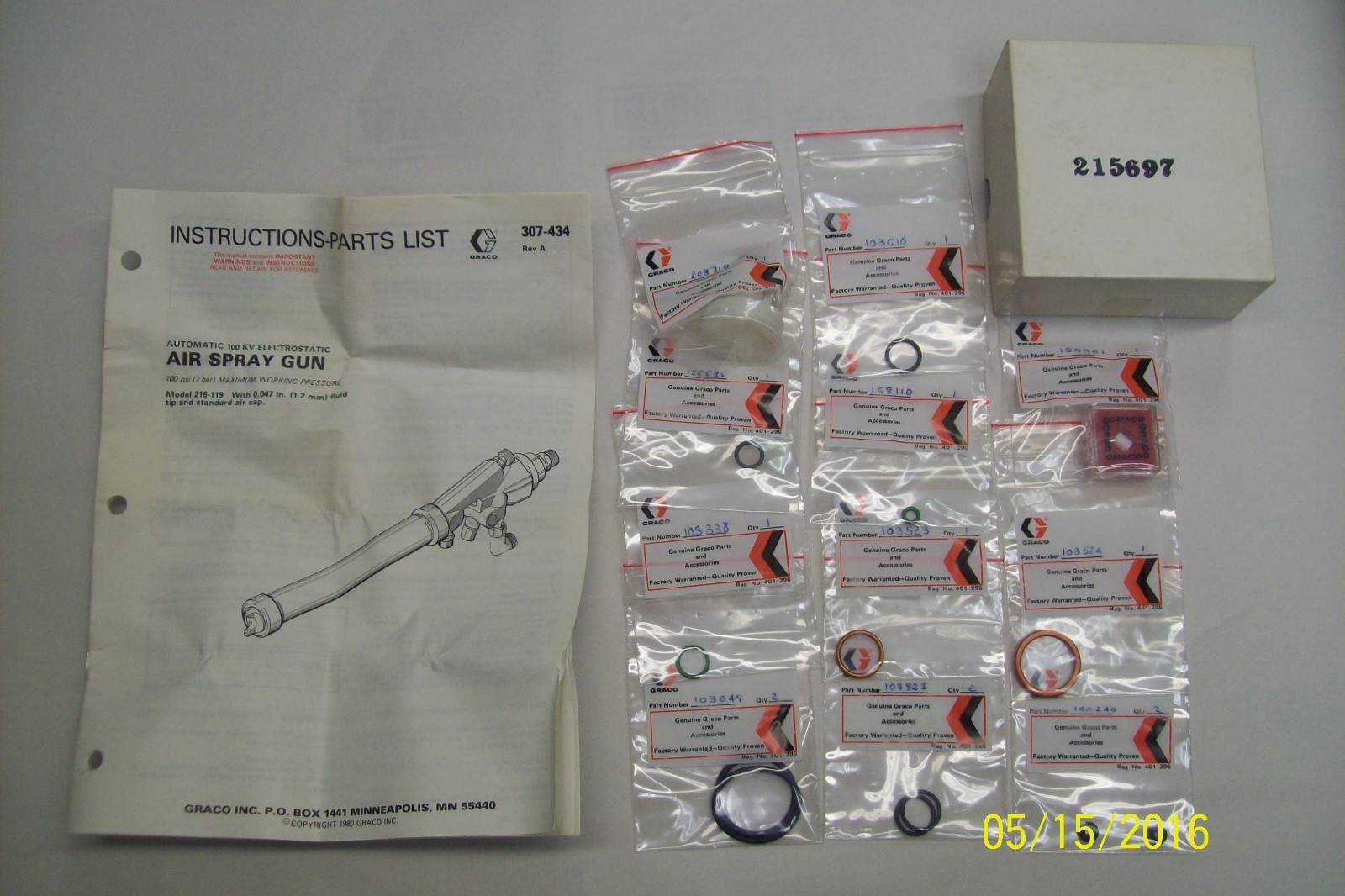 GRACO 215697 KIT (for AUTOMATIC 100 KV ELECTROSTATIC AIR SPRAY GUN 216-119)
