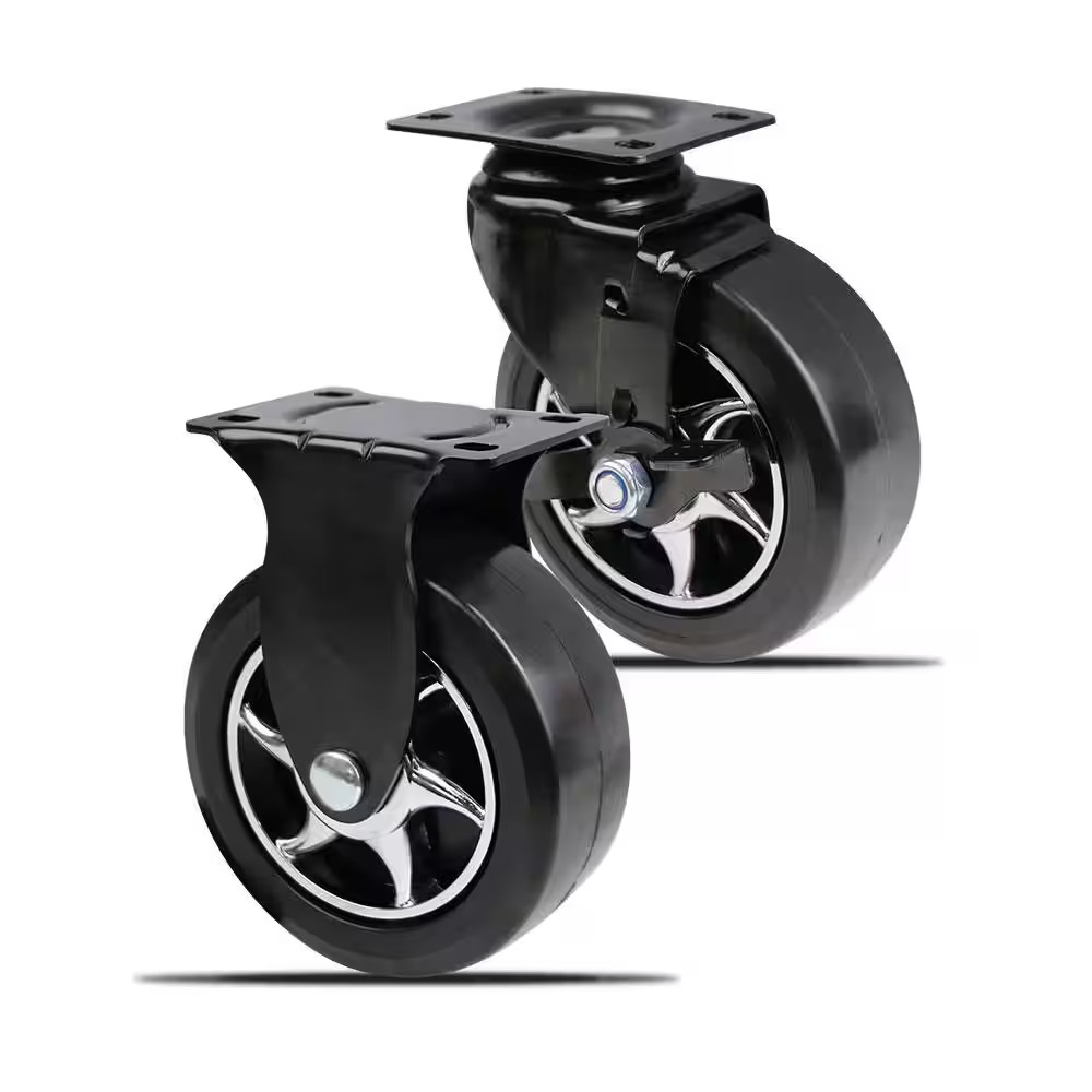 5 In. Black Tool Chest Caster Set 2 Rigid and 2 Swivel with Brake with 1300 Lbs.