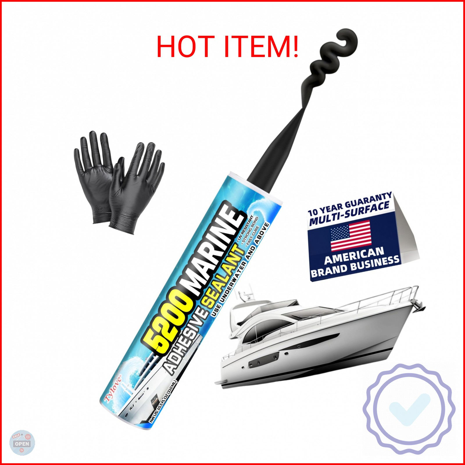 [Black] 5200 Marine Sealant for Boats & RVs-Fast-Cure (30 Mins), Waterproof, UV-