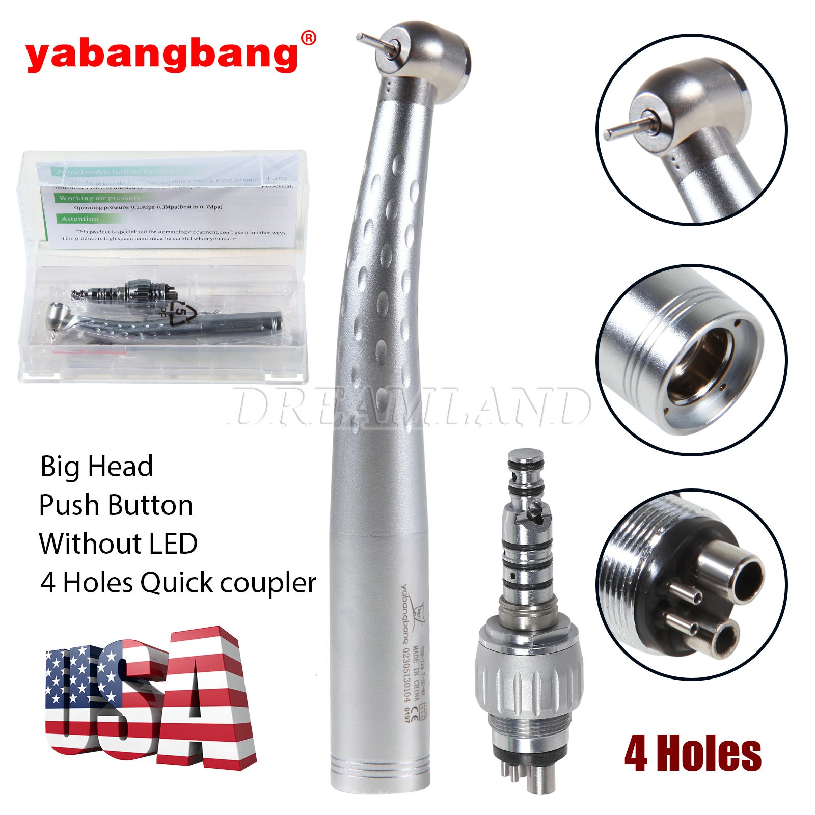 YABANGBANG Dental High Speed Handpiece / with 4Hole Swivel Coupler For KaV GD4