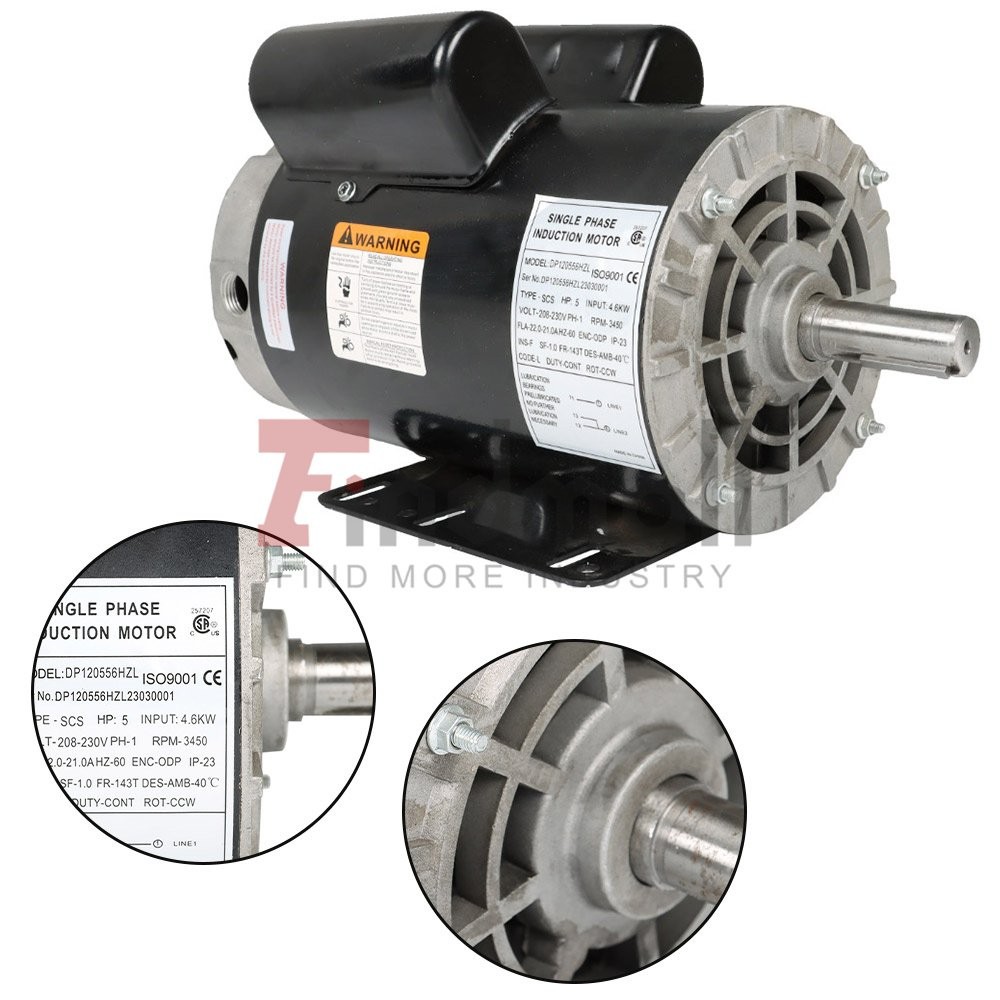 5HP Compressor Duty Electric Motor 1Phase 3450RPM 56HZ Frame 7/8″ Shaft 230V New