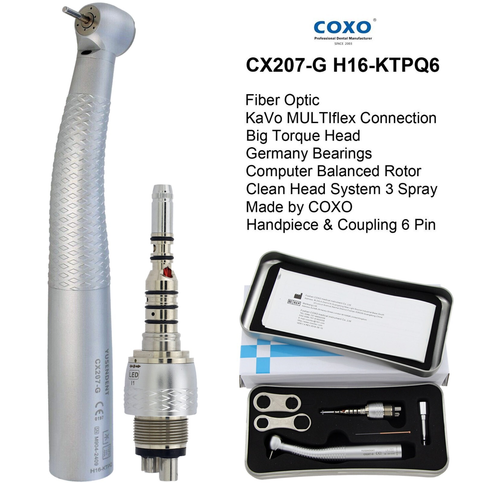 COXO Dental Fiber Optic Handpiece High Speed Turbine For Kavo NSK Sirona Coupler