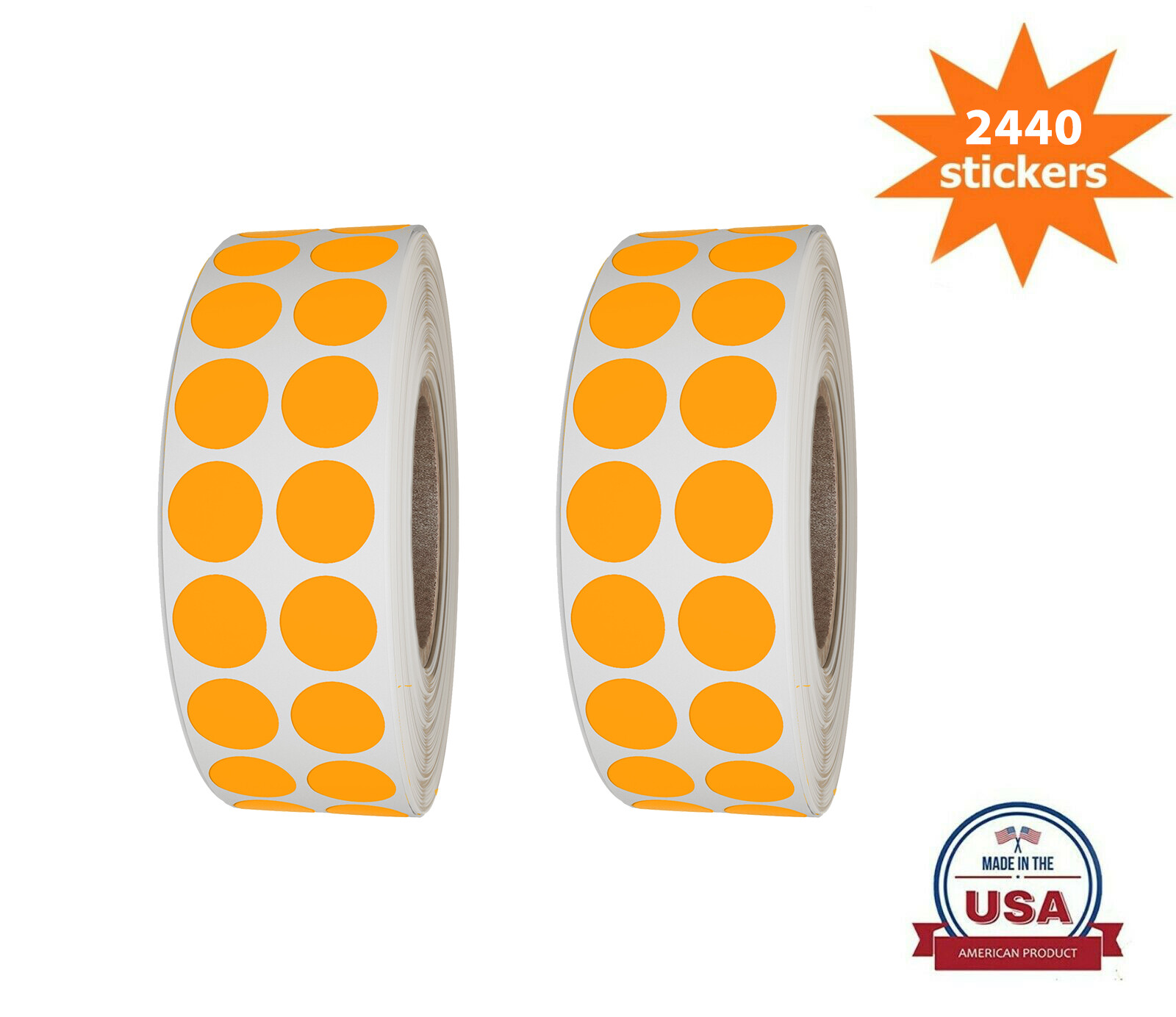 Round Circle Labels 17mm Neon Orange Color Coded Dot Stickers 2 Rolls 2440-Pack