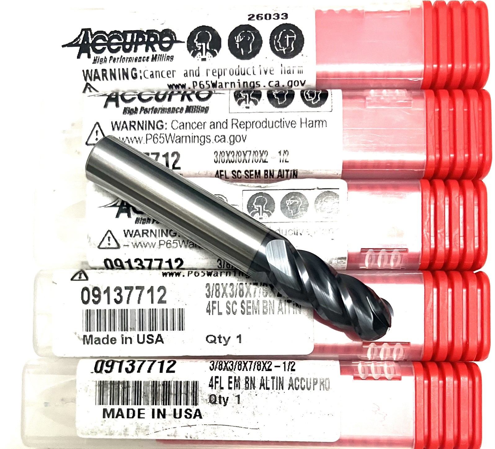 Accupro 3/8″ 4FL Ball Nose End Mill Solid Carbide AlTiN 09137712 NEW