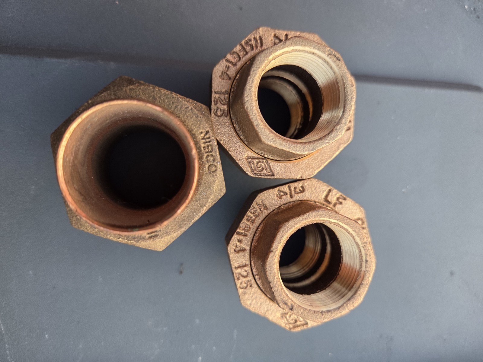 Lot of 3 NIBCO 3/4″ Bronze Pipe Union Fittings 125 Class Lead Free LF