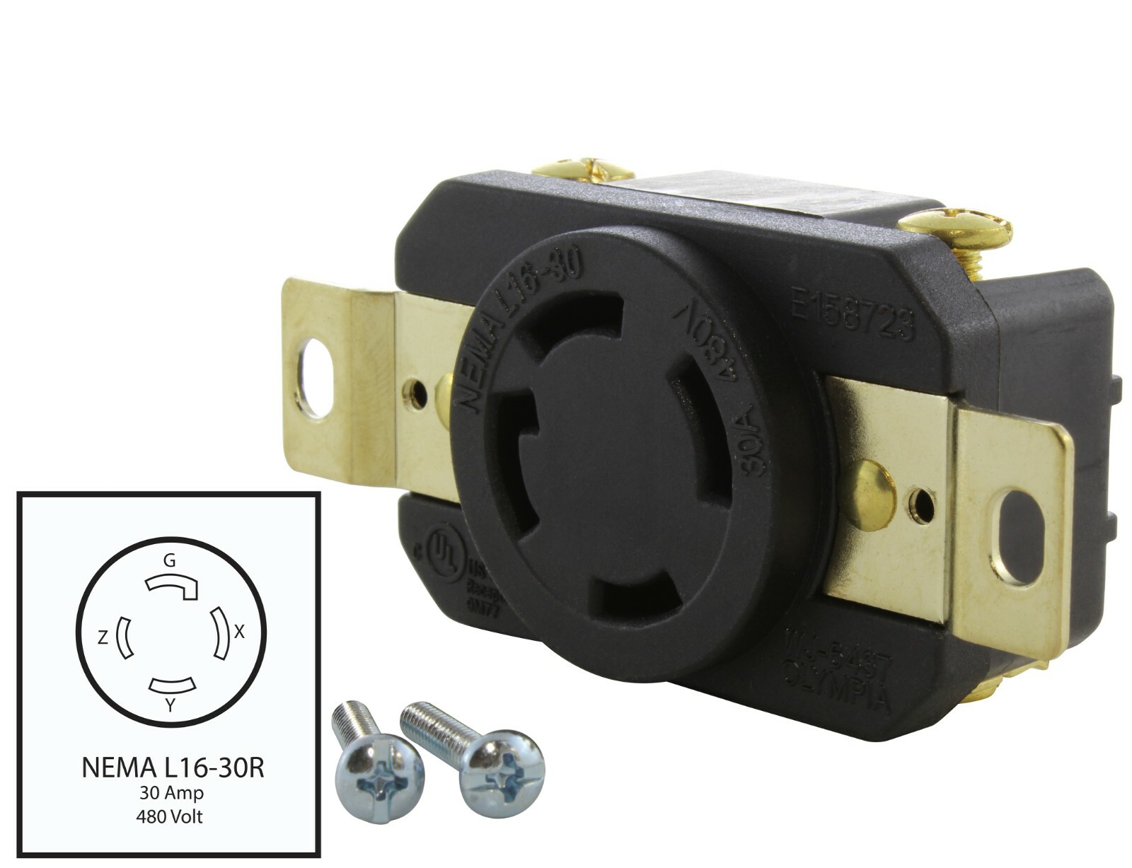 30 Amp 3-Phase 480 Volt NEMA L16-30R DIY Replacement Outlet by AC WORKS®