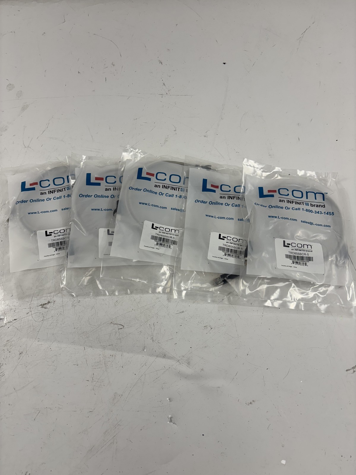 5 Pack Infinite L-Com 5’L 26AWG PVC Cat5e RJ45 Gray Jacket Ethernet Cables
