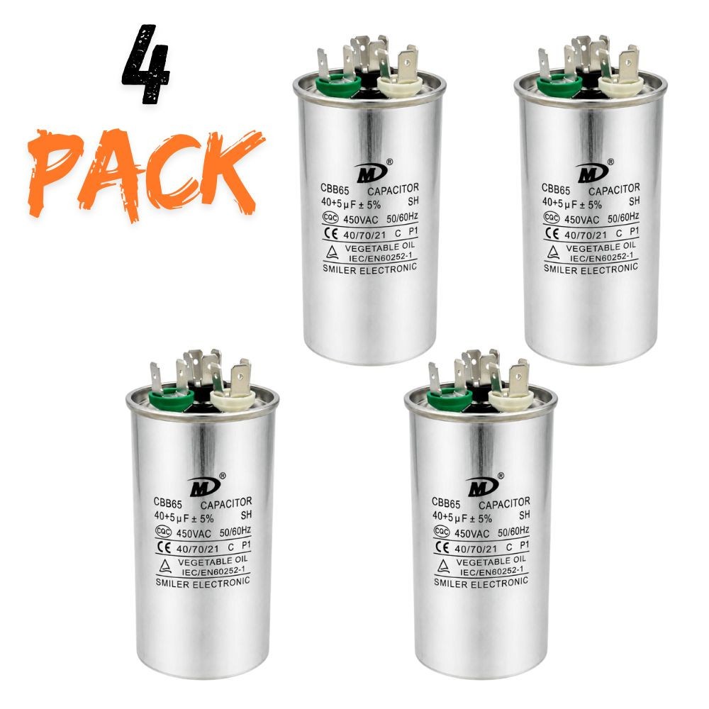 4 Pk – Air Conditioner Capacitor 40+5 uF (MFD) 370 or 440 VAC Dual Run Capacitor