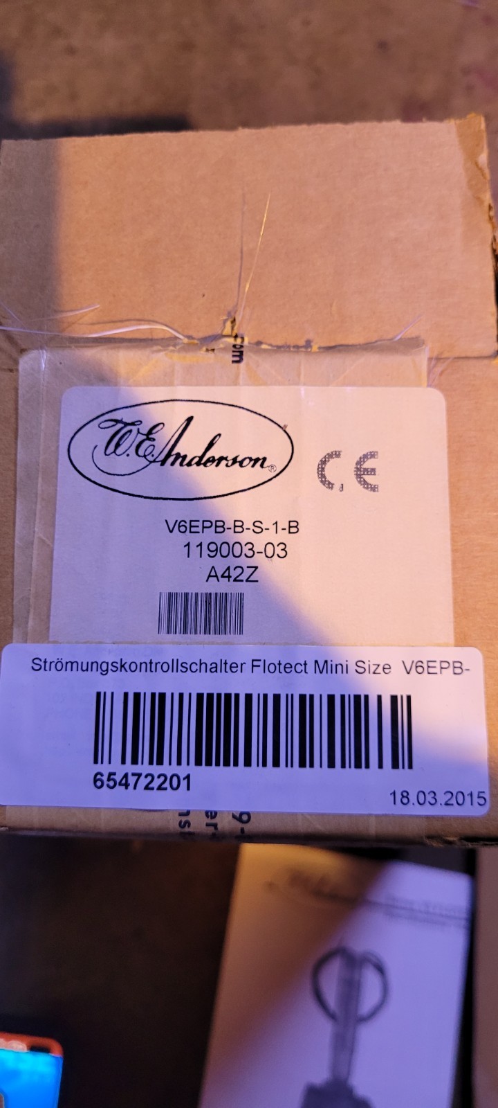 W.E. Anderson V6EPB-B-S-1-B Flotect Mini Size Flow Switch V6EPB 119003-03…