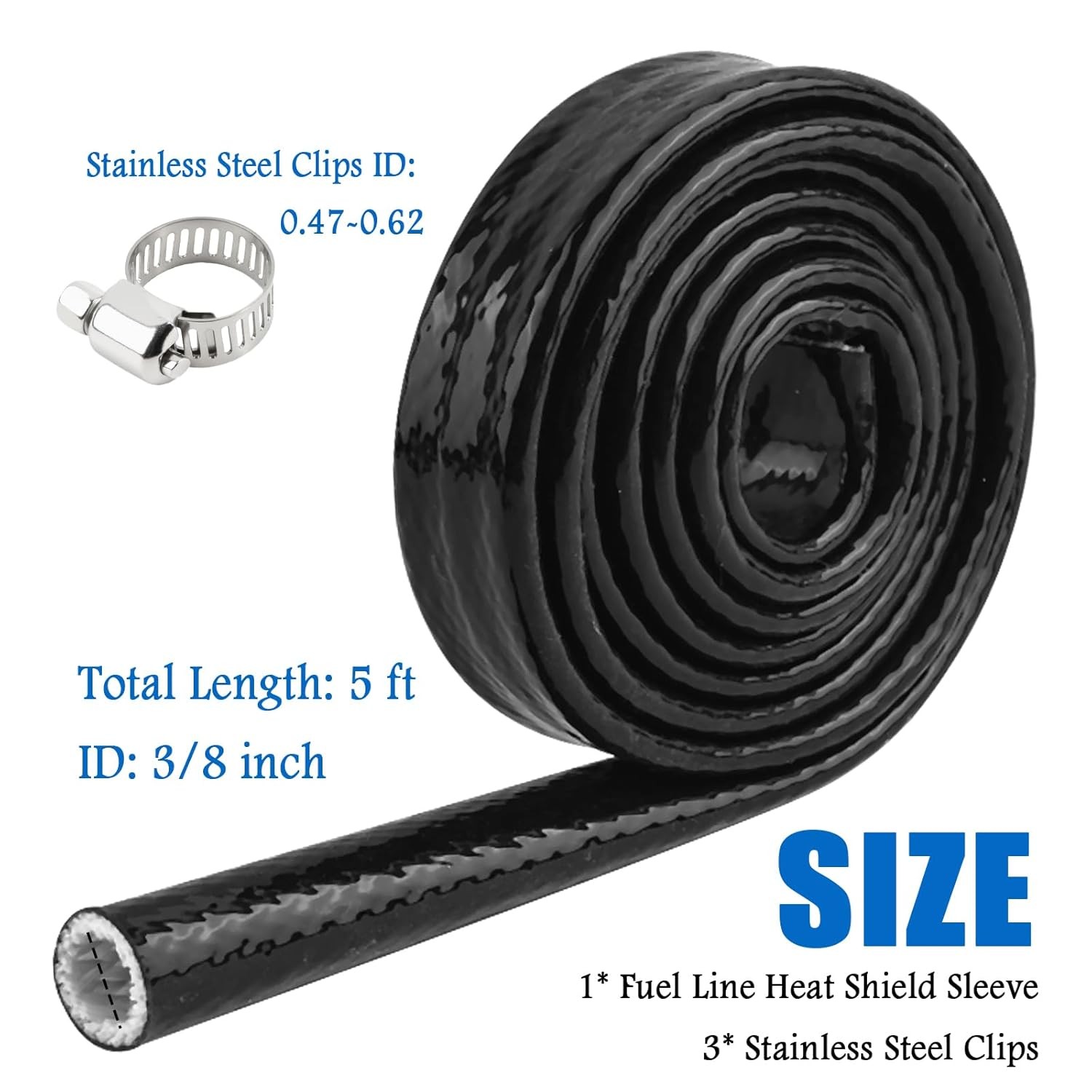 5Ft 3/8″ Fuel Line Heat Shield Sleeve Wire Protection Wrap Thermal Resistant