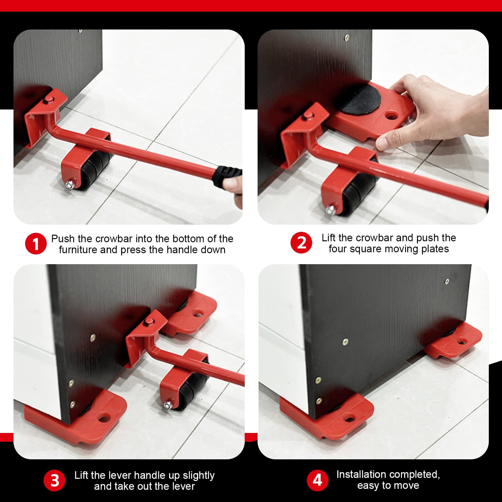 Furniture Dolly with 4 Wheels & Furniture Lifter, 330 Lbs Load Capacity Movin…