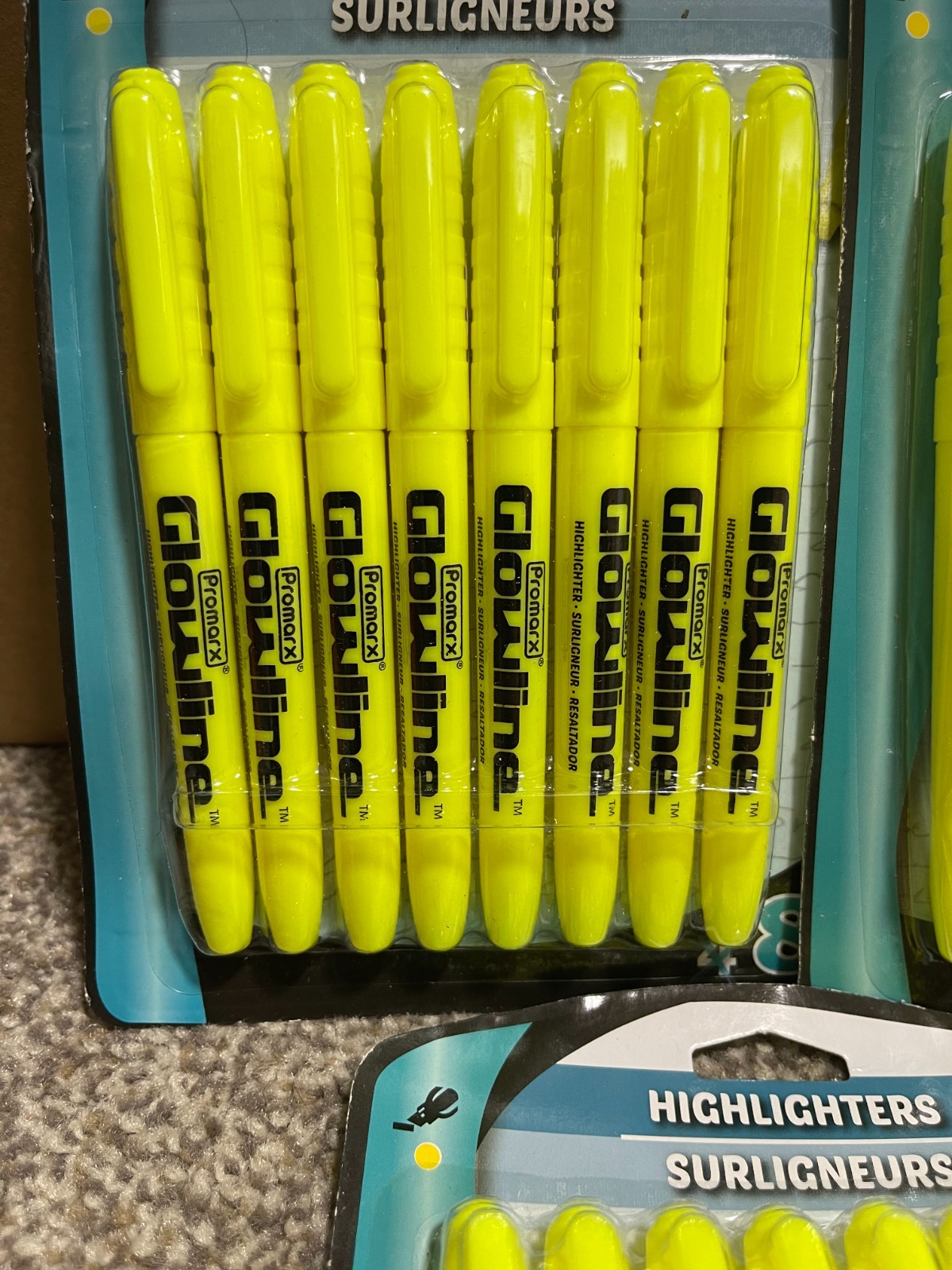 LOT OF 3 Promarx Glowline Highlighters, 8 ct/Pack Classic Yellow Highlighters