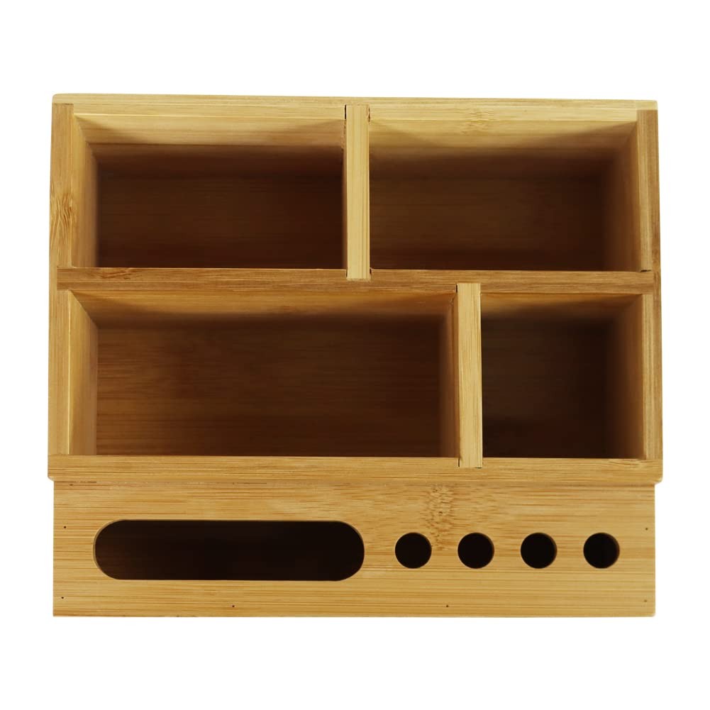 Bamboo Pen Holder Desk Organizer Pencil Holder Storage with 4 Compartments & …