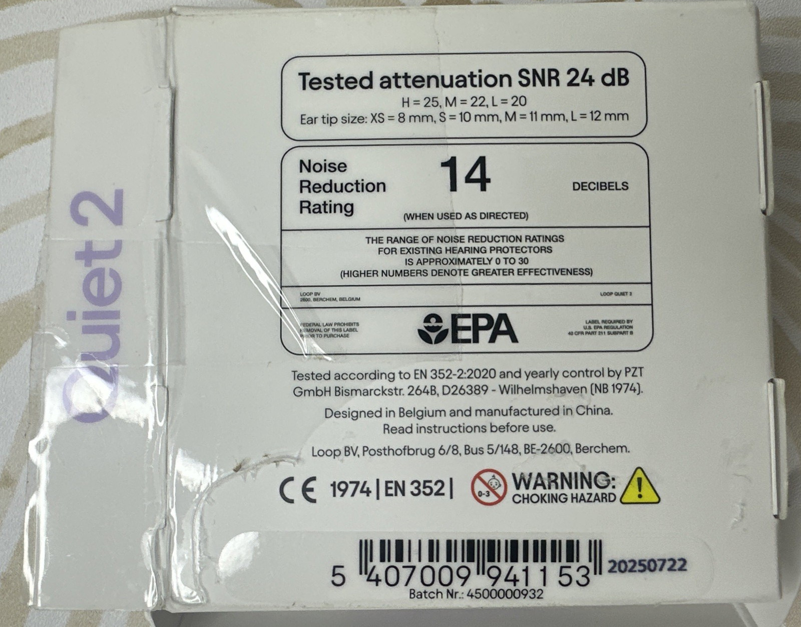 Loop Quiet 2 Ear Plugs For Noise Reduction – 14dB – Color – Violet – Open Box