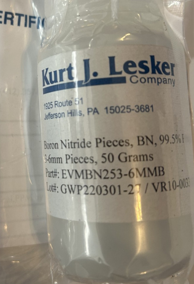 Kurt J. Lesker BN , Boron Nitride – P/N EVMBN253-6MMB – 99.5% Pure- 50 Grams
