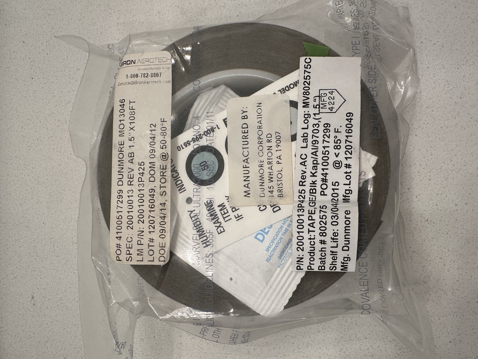 Rare – Aerospace NOS Germanium Tape 1.5” x 108ft Ge/Black Kapton/Al/9703 Dunmore