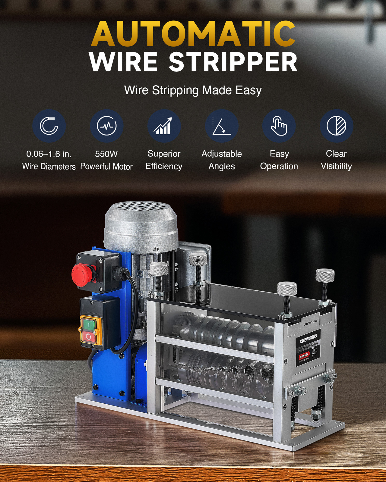 CREWORKS 550W Electric Wire Stripping Machine 0.06-1.6in Power Cable Stripper US