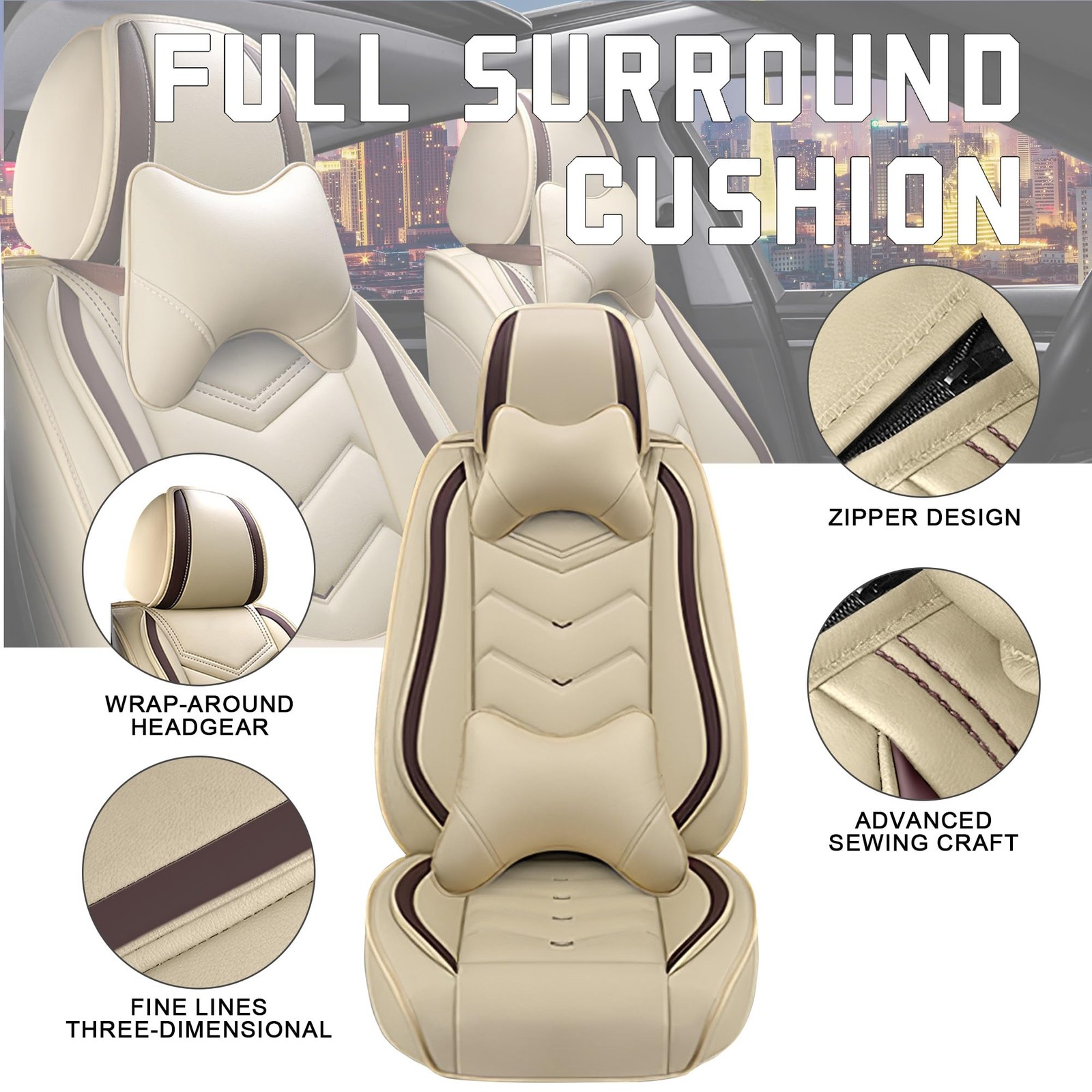 2-Seat Beige Nappa Leather Seat Covers Cadillac Escalade ESV 2003-2026