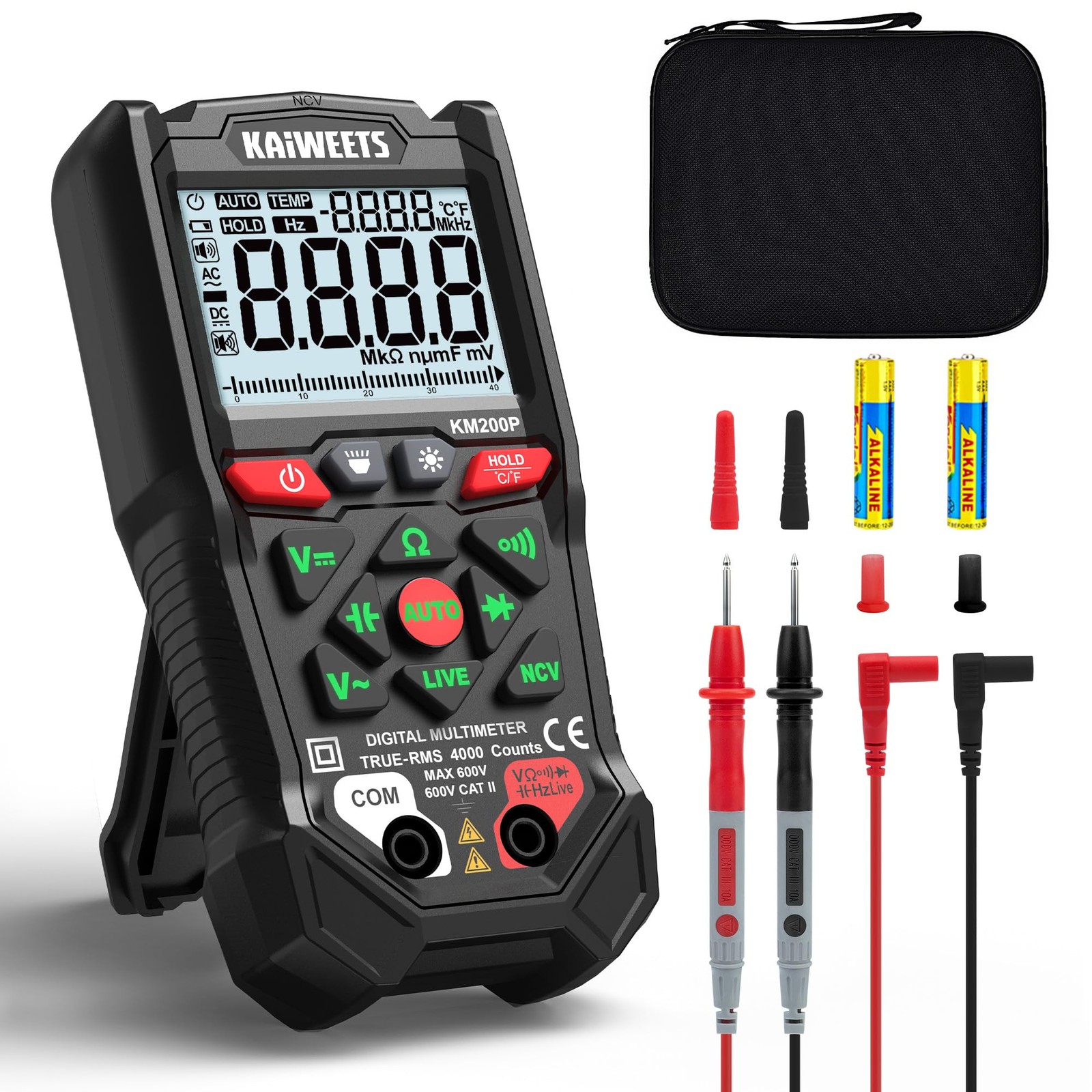 KAIWEETS KM200P Digital Multimeter, All Button 450 cubic centimeters, Black