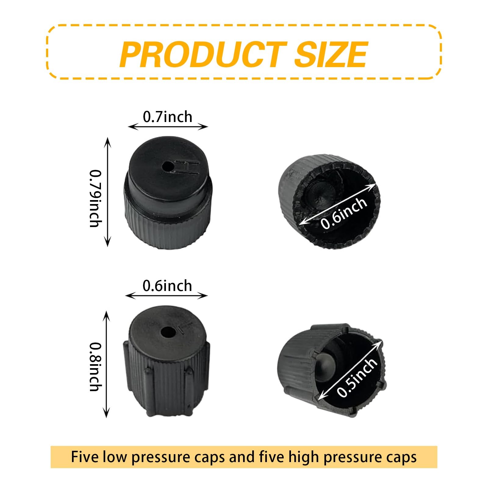 10 PCS Car A/C Valve Core Caps, R134a High & Low Pressure Port Black