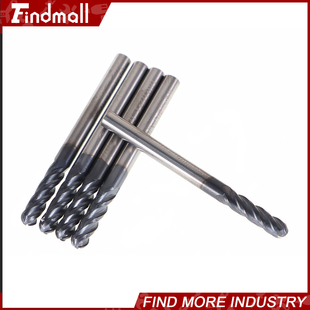 5 PCS 1/8″ 4 Flute 1-1/2″ Overall Length Ball Nose Carbide End Mill