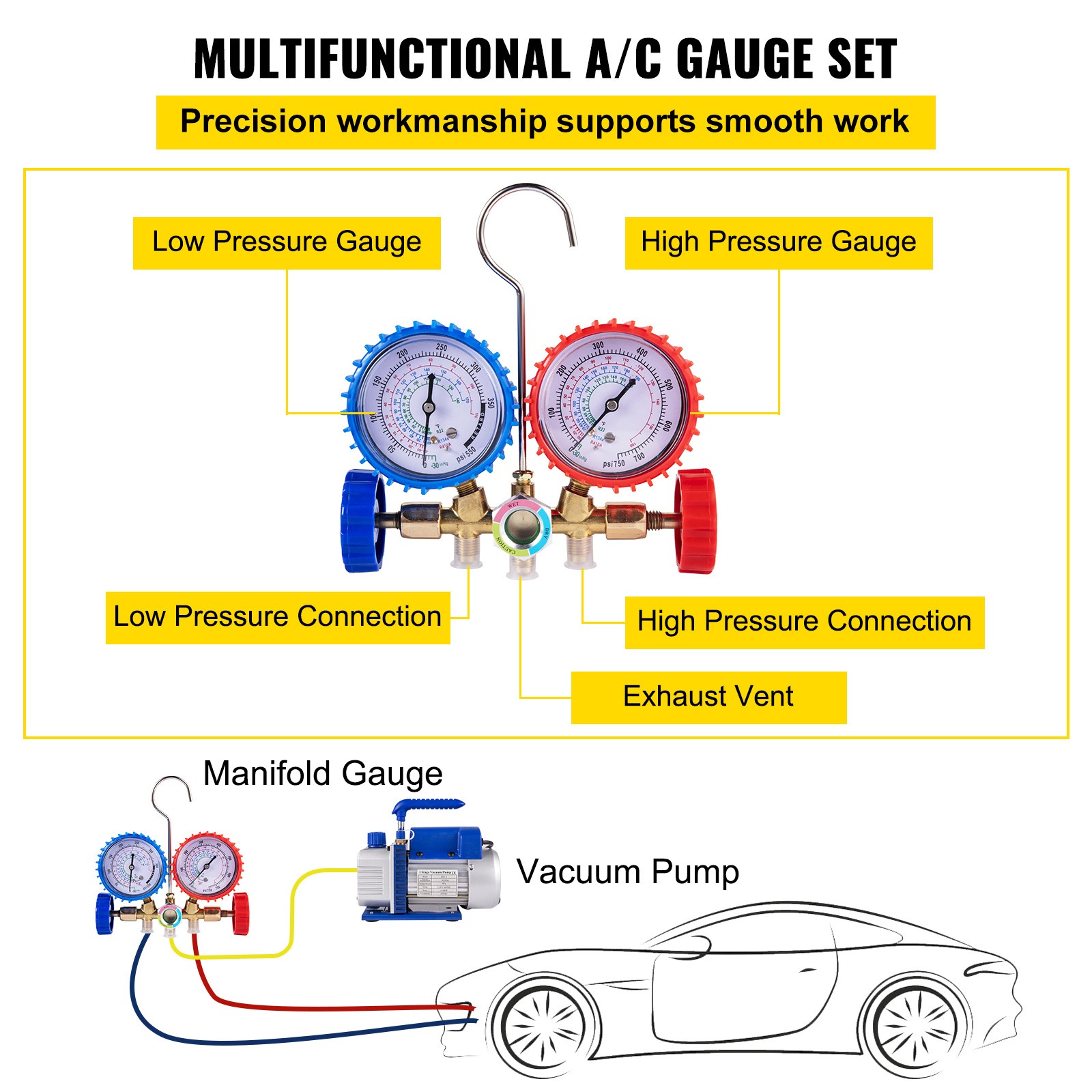 Uimoso 3 CFM Vacuum Pump and HVAC Manifold Gauge Set for AC Refrigeration