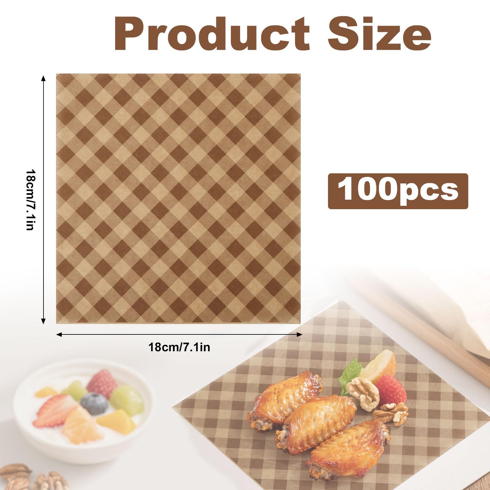 100pcs Waxed Deli Paper Sheets, 7.1×7.1 in Greaseproof Food Basket Liners Squ…