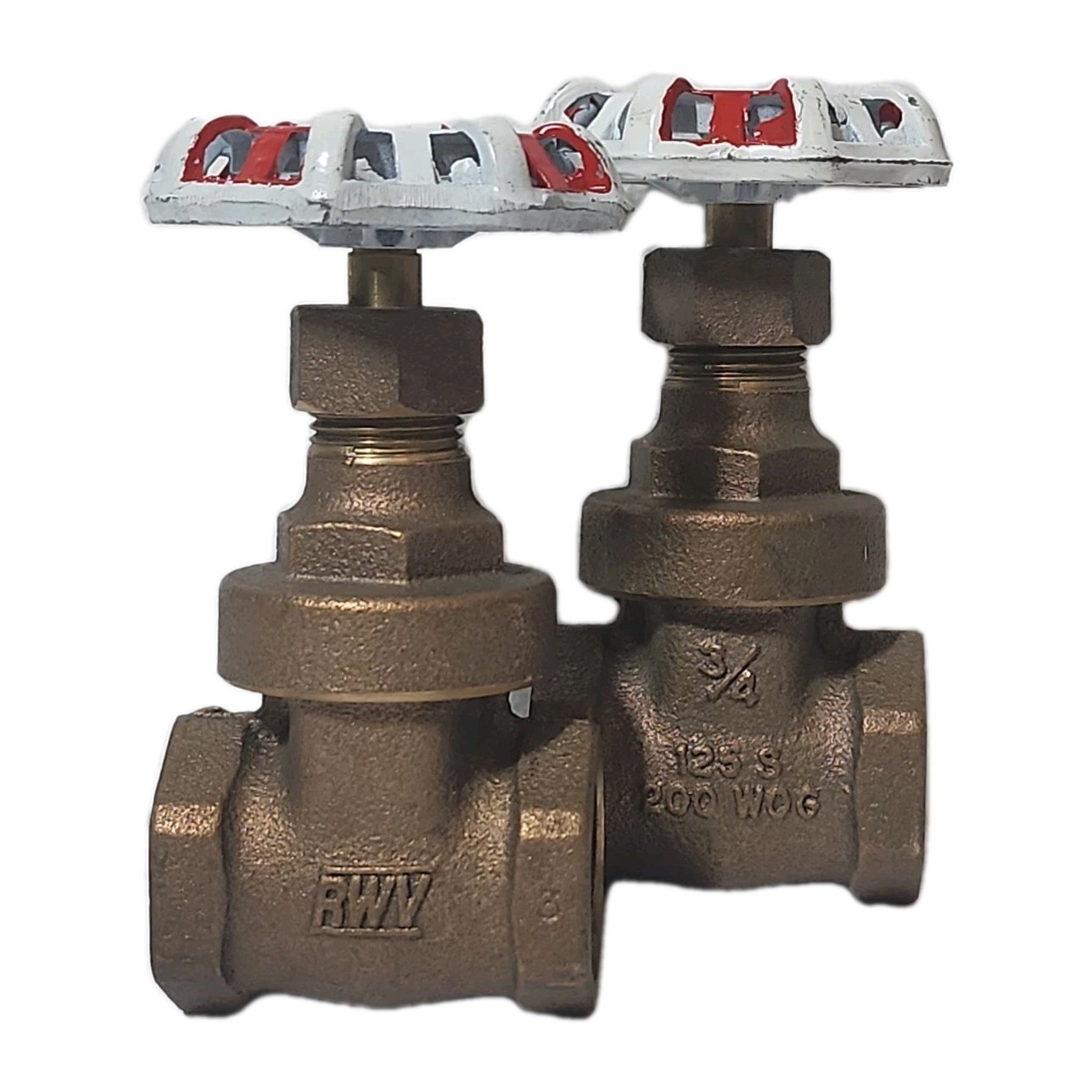 Lot of 2 Red-White 3/4″ Brass Gate Valve Fig 206F Class 125 125S 200WOG IPS NPT